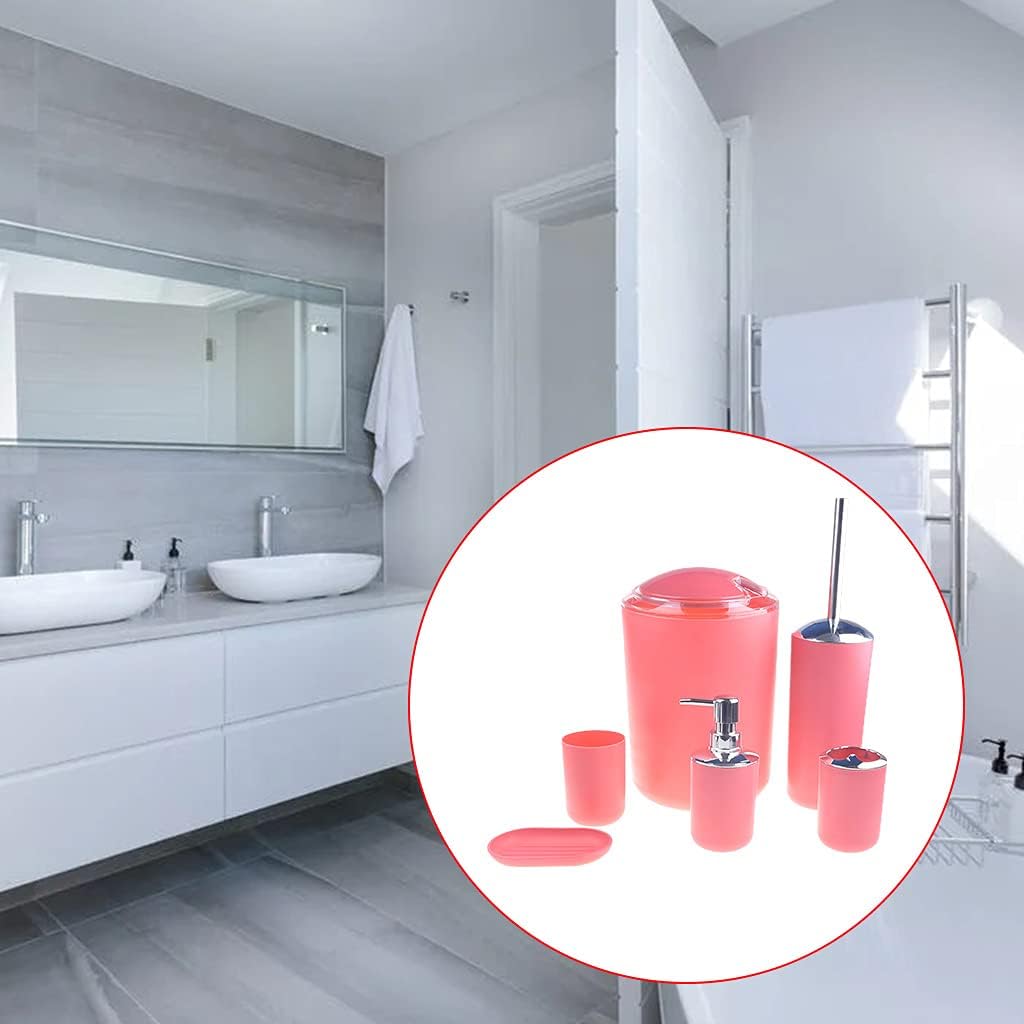 6 Pcs Plastic Gift Sets Toothbrush Cups & Holders Soap Dispensers Soap Box Toilet Brush Trash Cans Bathroom Accessories Bathroom Faucet Oil Rubbed Bronze Waterfall, Brown