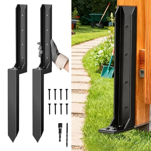 2PCS Fence Post Repair Kit, Heavy Duty Fence Post Anchor Quick Fix for Broken/Leaning Wooden Fence, Easy to Install, Black