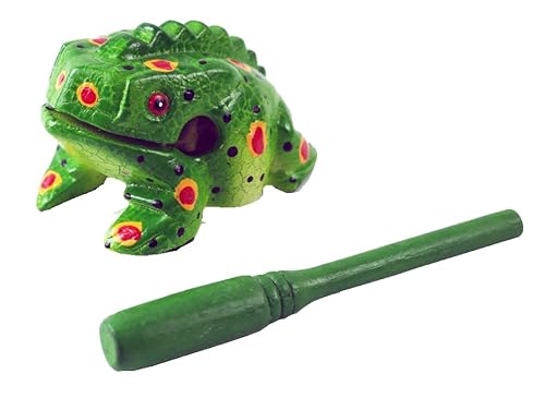 Frog guiro 4 inches wood block musical instrument Percussion Musical Instrument Perfect size Natural Wood Güiro Frog (Green)