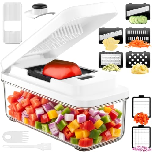 12 En 1 Cortador de Verdura, Mandolina de Cocina Profesional, Picador de Verduras con 7 Cuchillas Afiladas Intercambiables, Cortador verduras para Cebollas, Pepinos, Patatas y Zanahorias