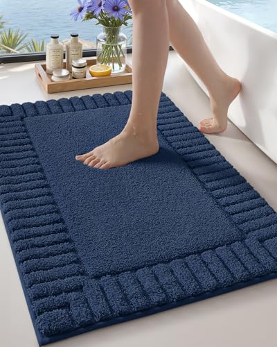 Color&Geometry Alfombra de Baño Grande Antideslizante 60 x 90 cm, Tapete de Baño Absorbente Lavable, Alfombra de Microfibra Suave para Baño, Ducha, Bañera (Azul)