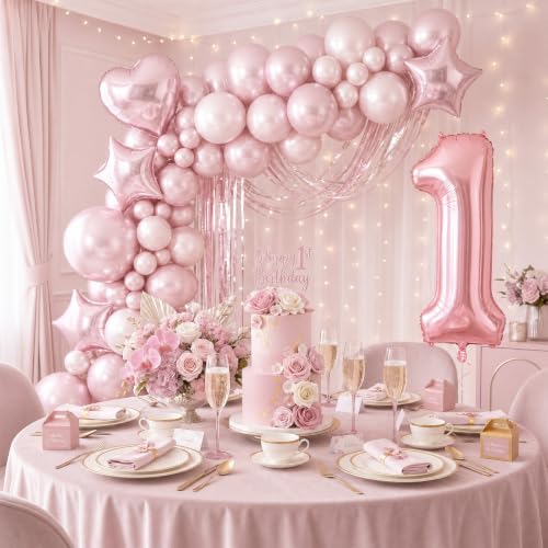 Image of Number Balloons Pink Party Balloon - Giant Number 1 Balloon, 40 Inch Large Balloon, Birthday Decorations for Women, Birthday Balloon for Anniversary Baby Shower Princess Party Decorations