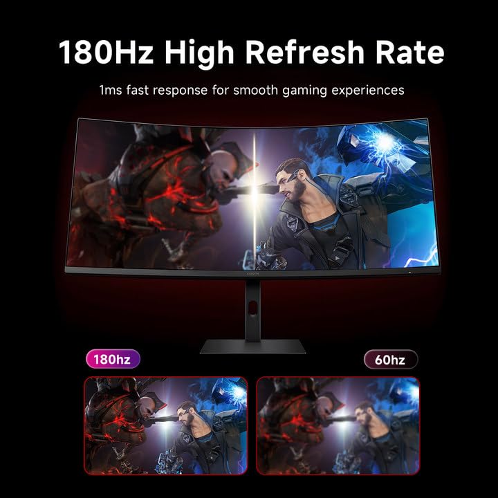 XIAOMI 34 inch 180Hz Curved Gaming Monitor, 1ms 1500R WQHD 2K 100% sRGB Desktop LCD Computer Screen PC Vertical HDMI Computer Monitors Ultrawide FreeSync Premium with DisplayPort Adjustable Stand