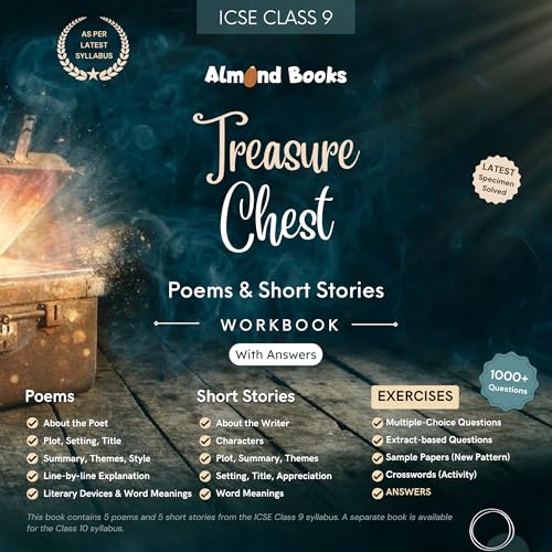 Image of Almond Books ICSE Class 9 Treasure Chest (WORKBOOK with ANSWERS) Poems & Short Stories - Notes, MCQs & Subjective Q&A