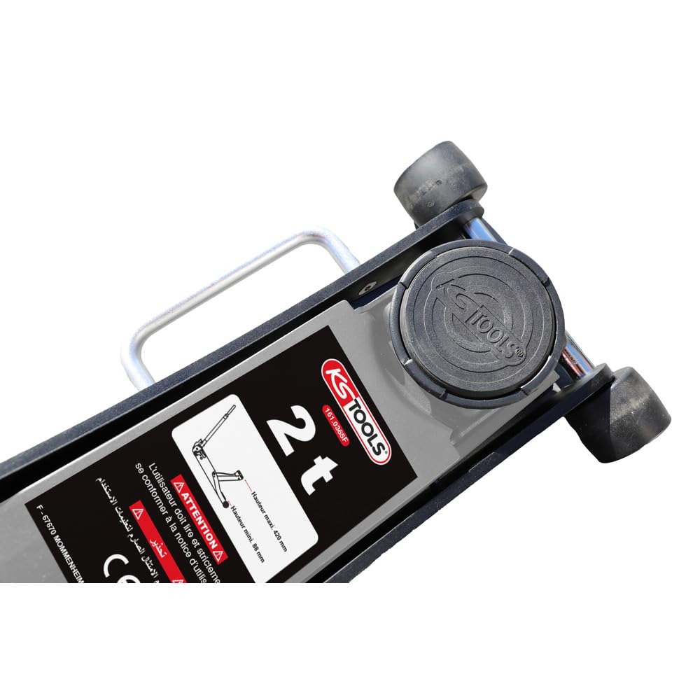Cric idraulico - KS TOOLS - 161.0365F - Cric da 2 tonnellate - Sollevatore per auto compatto in alluminio/acciaio - Cric a rulli