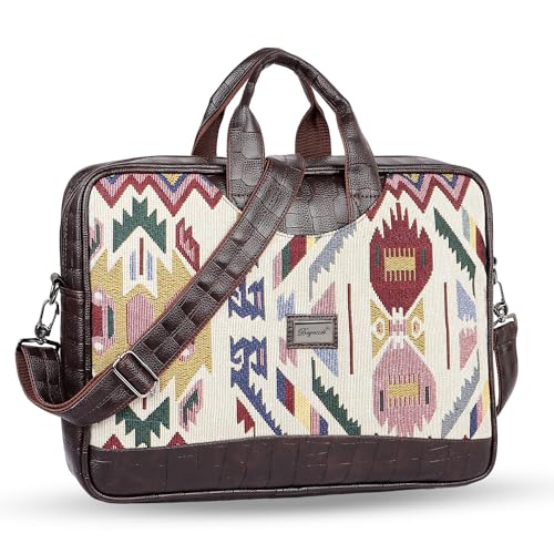 Bagneeds® Printed Messenger PU Leather Men & Women Laptop Bag (BROWN)