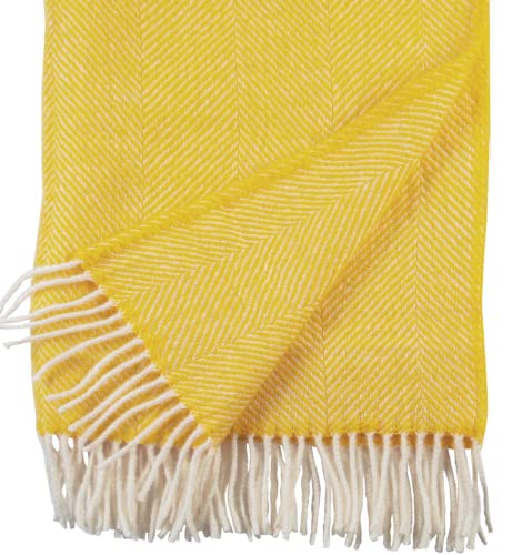 Wolldecke Cawa Plaids&Co Creme-Gelb Fischgrat mit Fransen