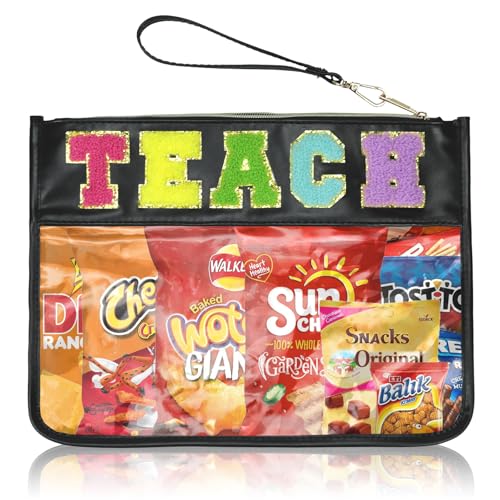 Siwara Teacher Stuff Travel Makeup Bag Teach Bag Teacher Appreciation Gifts Teachers Accessories Chenille Letter Bags for Zipper Pouch Clear Pencil Case (Black-Teach)