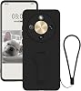 スタンド付きHonor Magic 8 Liteケース、フルカメラレンズ保護スリムケース、Honor Magic 8 Lite用シリコンフォンケース、リストストラップストラップ付きブラック