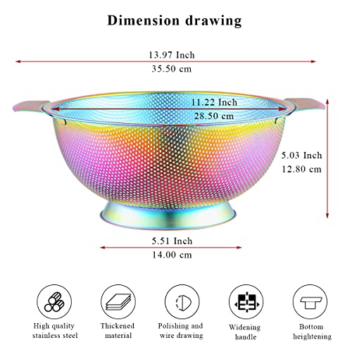 Kyraton Rainbow Colander 5 Quart, filtro colorato in titanio professionale placcatura in acciaio inossidabile con maniglie resistenti e base ad anello solido autoadesivo, lavastoviglie sicuro - immagine 5
