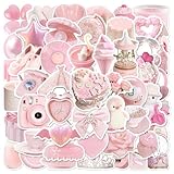 Kawaii Pink Aesthetic Stickers for Girls Women, 50pcs Aesthetic Pink Stickers for Scrapbook Journal Laptop, Waterproof Vinyl Decals for Laptop Water Bottle Notebook(Pink50)