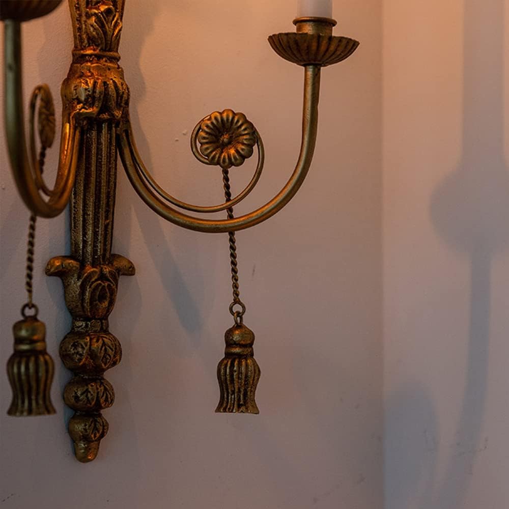 TentHome Kerzenhalter Wand Metall Vintage Kandelaber Antik Teelichthalter Wandkerzenleuchter 2 Armig im Barockstil Wandkerzenhalter für Stabkerzen Wanddekoration Gold 2 Stück