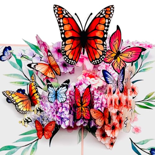 Three Dee Cards - Tarjeta desplegable 3D de flores de mariposa con diseño floral para el día de la madre, mujer, esposa, novia, aniversario, San Valentín, cumpleaños de abuela