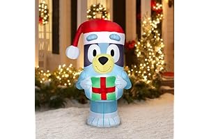 Gemmy Bluey Santa Hat Holding Present Inflatable