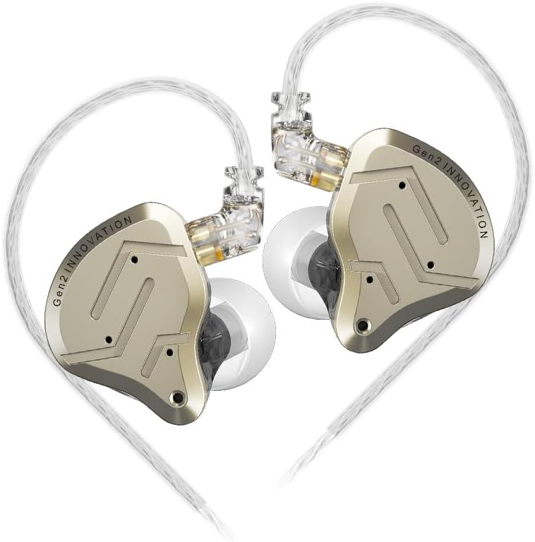 LinsoulKZ ZSN PRO 2 in-Ear Monitor, 1BA+1DD Hybrid Driver HiFi Earphones IEM, Wired Earbud, Detachable Silver-Plated Recessed 0.75mm 2Pin Cable for Audiophile (Without Mic, Gold)