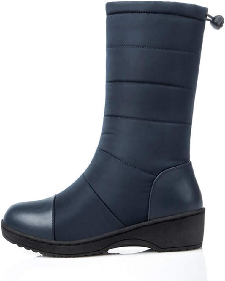 MIOKE Women's Winter Mid Calf Snow Boots Waterproof Rain Fur Lined Elastic Platform Cold Weather Snow Boot