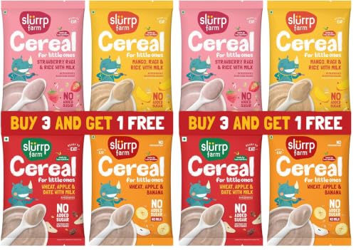 Image of Slurrp Farm No Added Sugar, No Salt Multigrain Cereals Trial Pack of 8 | Goodness of Millets - Ragi, Jowar, Oats | Healthy Food for Kids | 200g (50g*4)