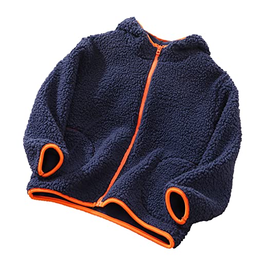 Kids Fleece Sweatshirt Jacket Winter Autumn Warm Coat with Zippered Hooded Cozy Outwear (Navy, 9-10 Years)