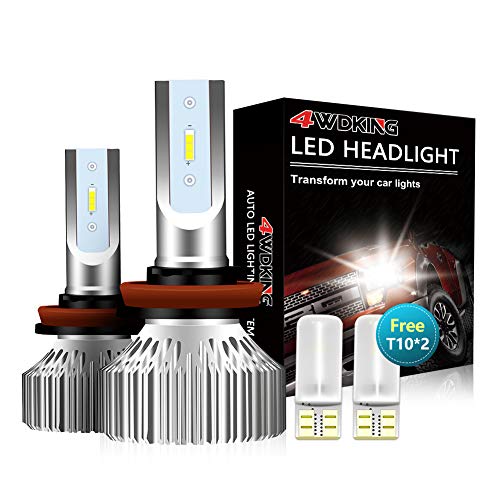 4WDKING H11 LED Headlight Bulbs - Fanless Super Bright Low Beam Fog Light 60W 8000LM 6500K Cool White High Beam H8/H9 Conversion Kit with T10 x2