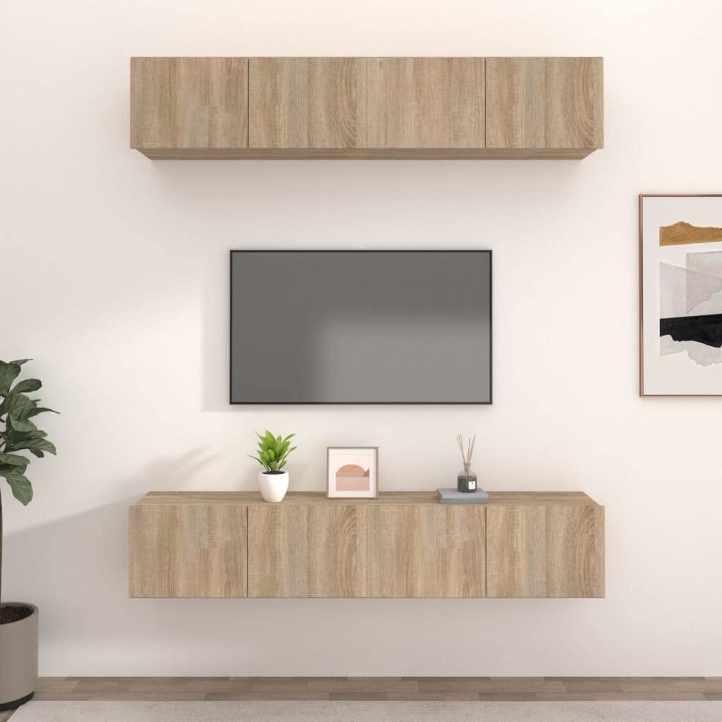 Meuble TV chêne Sonoma design moderne et élégant en bois d'ingénierie 4 pcs