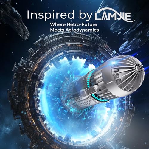 LAMJIE Rocket Desk Fan with Mist Humidifier, 5000mAh Portable Cordless Table Fan, RGB Gaming Room Decor, 180° Auto-Oscillating & Tilt, Quiet Personal Cooling for Office, Bedroom & Gifting (Silver) by LAMJIE - Used condition - Image 2