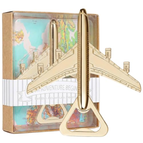 BAUCH Abrebotellas Avión, 1 ud, diseño metálico dorado, empaquetado en una caja de regalo – ideal como regalo para pilotos, amantes de la aviación, viajeros o como regalo de boda y cumpleaños
