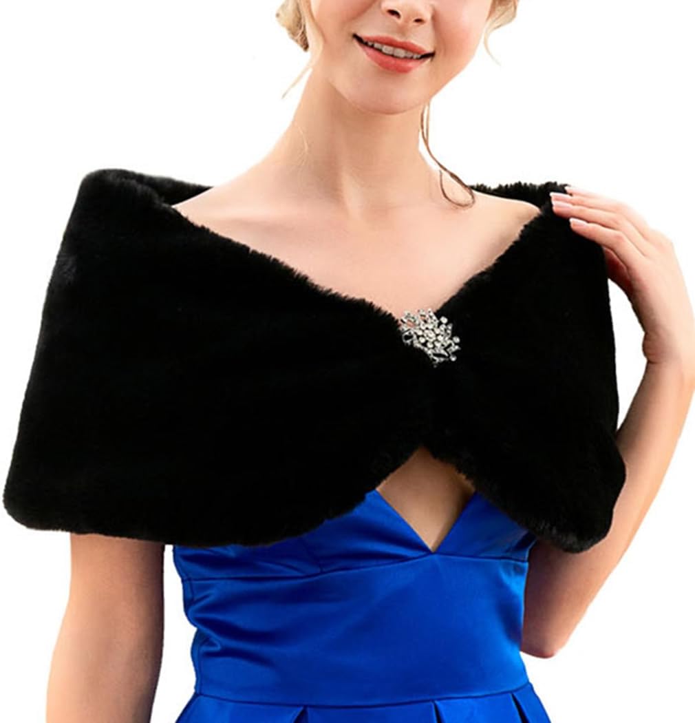 Womenโs White Fur Shawl 1920s Faux Fur Wraps Wedding for Women