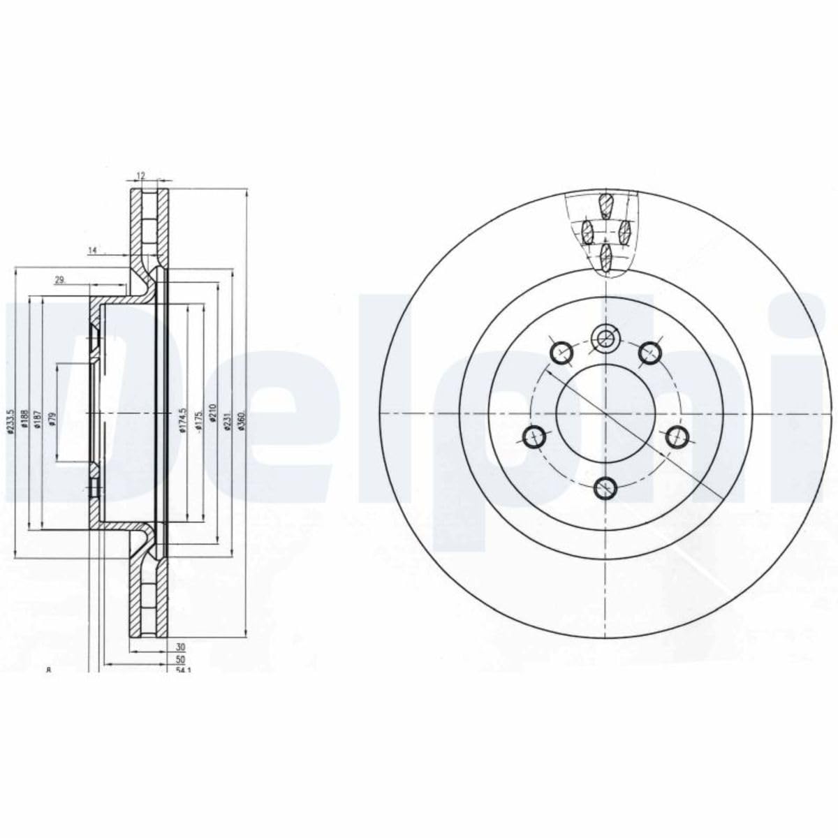 2x DELPHI Disco de freno Delantero Ø360mm Altura: 62,1mm Espesor: 30mm Corona de Agujeros - Ø: 120mm ventilado BG9007C Compatible con LAND ROVER Range Rover Sport L320 Discovery IV L319