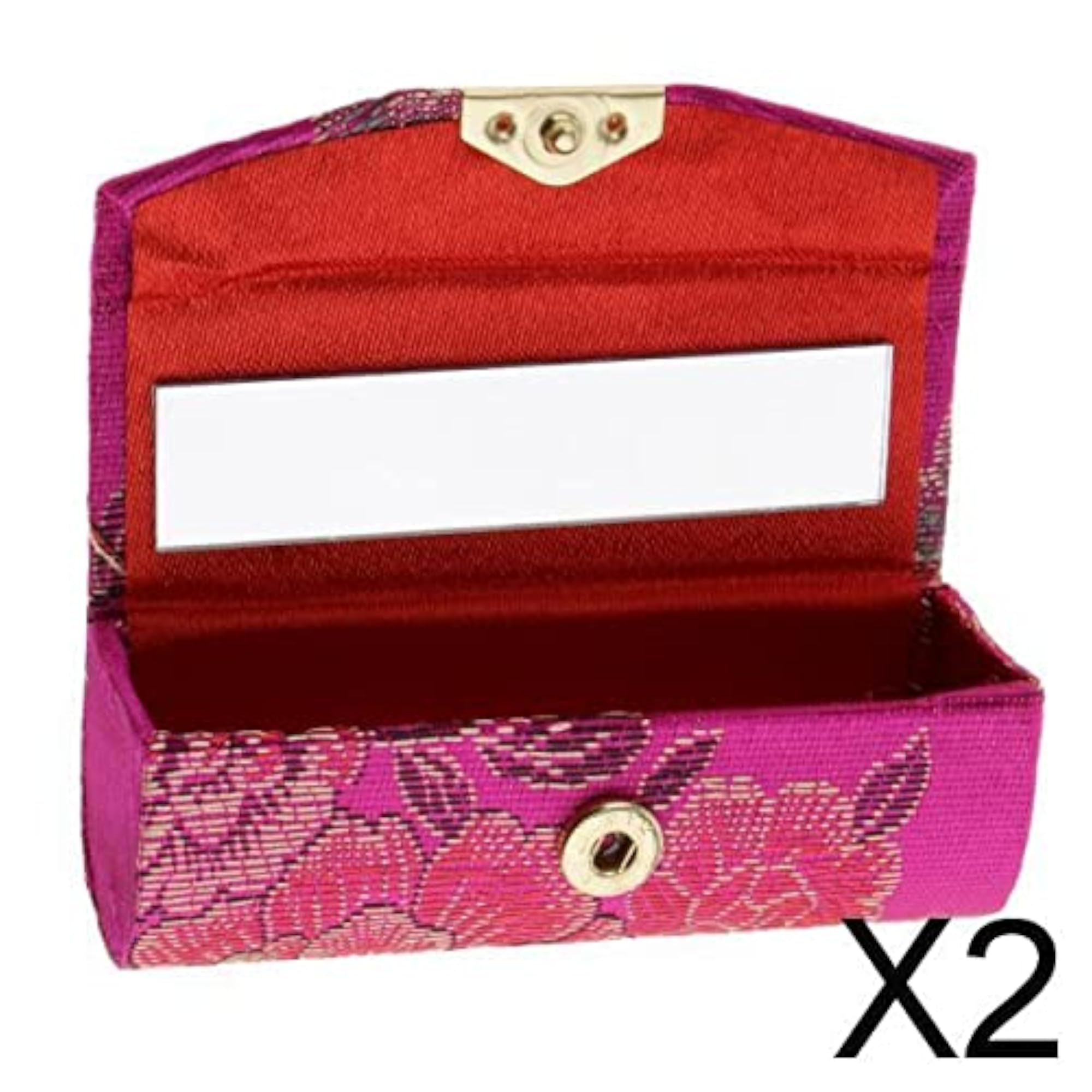 2x5pcs Brocade Lipstick Lip Gloss Case Storage Box with Mirror