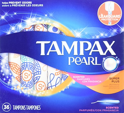 Tampax Pearl Plastic Tampons, Super Plus Absorbency, Scented, 36 Count
