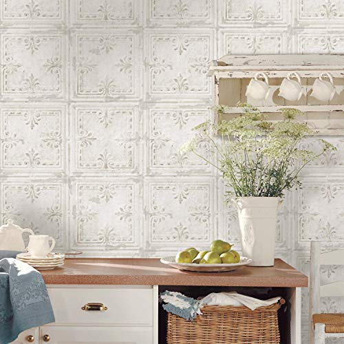 RoomMates RMK11231WP Copper Tin Tile Metallic Accent Peel and Stick Wallpaper - Thumbnail 2