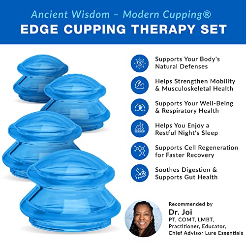 Lure Essentials Edge Cupping Set – Ultra Clear Blue Silicone Cupping Therapy Set For Cellulite Reduction And Myofascial Release - Massage Therapists And Home Use (Set Of 4, Blue) #TOP1