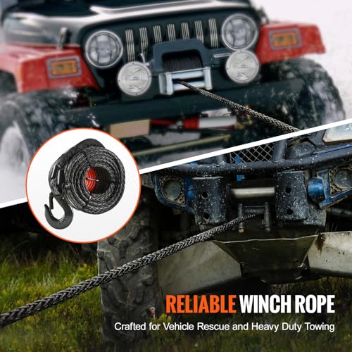 VEVOR Synthetic Winch Rope, 1/4 Inch x 50 Feet 10,000 lbs Synthetic Winch Line Cable Rope with Protective Sleeve + Stopper + Forged Winch Hook + Pull Strap, Fit for ATV, UTV, Small Vehicle, Pickup by VEVOR - Image 6
