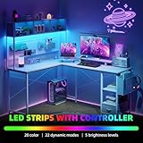 CAIYUN L Shaped Desk, 58" Computer desk with Storage Shelves, Reversible Gaming Desk with Power Outlet, Corner Desks for Home Office, Study, White - Image 8