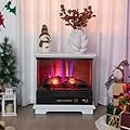 Tangkula 3 Sided Electric Fireplace, No Assembly 27 Inches Freestanding 4780 BTU Fire Place with Mantel, with 7 Flame Colors, Remote & 6H Timer, Overheat Protection,CSA Certified,1400W (White)