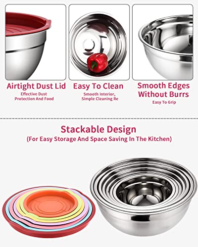Set Di 7 Ciotole In Acciaio Inox Con Coperchi Colorati – Impilabili E Multiuso: Da 1,4L A 6,5L Per Cucina E Dispensa - 2