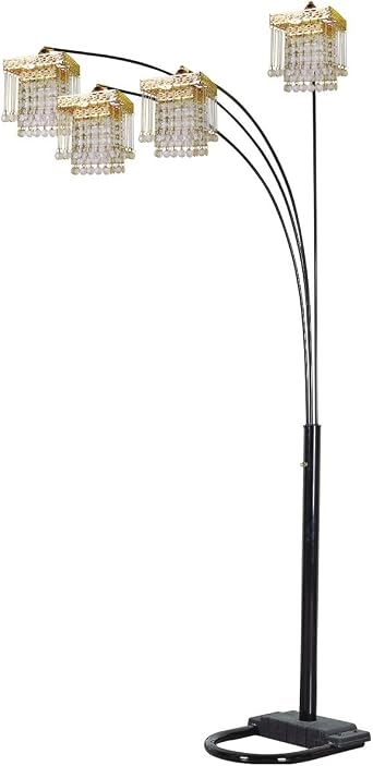 84" Arc Tree Floor Lamp - Featrue 4 Square Hanging Gold/Faux Crystal Ornaments Shades with U Shape Base - Great for Living Rooms, Bedrooms, or Arching Over Couches Black