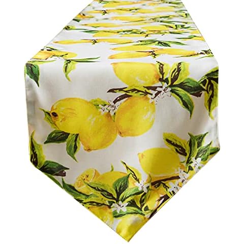 MCDSAJ Lemon Table Runner,Heat Resistant Table Cloth for Dining Table Party Banquet 78x12 Inches,Summer Yellow and Green Lemon Tree Table Runner Cover