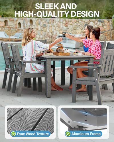 Image of YEFU Outdoor Patio Dining Sets: All Weather 12 Piece Dining Table Set for 10 with Umbrella Hole & Aluminum Frame - Outdoor Furniture 2 Table and 10 Chairs for Outside Backyard /Porch /Deck Grey