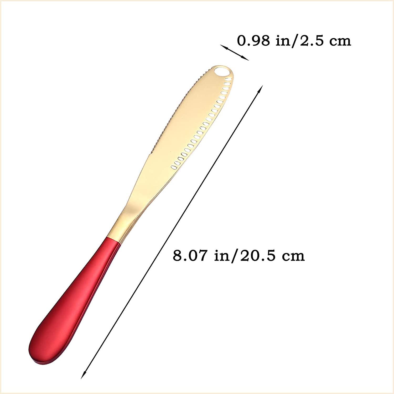 NAIDEV 1 PCs Butter Spreader Knife, Stainless Steel 3-in-1 Curler Slicer Spreader knives with Serrated Edge for Cutting & Spreading Butter Cheese Jam (red gold) 4