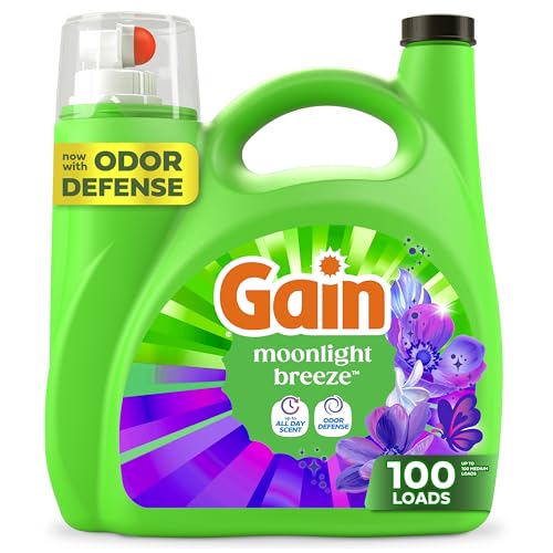 Gain Liquid Laundry Detergent, Now with Odor Defense, Moonlight Breeze Scent, 132 fl oz, 100 Loads (Packaging May Vary)