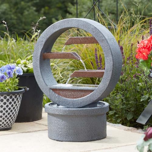 Garden Mile Solar Water Fountain Stone Effect Cascade 60cm Outdoor Solar Water Feature with Pump & Remote Panel Large Garden Fountain for Patio Balcony Rockery & Zen Decor Grey Modern