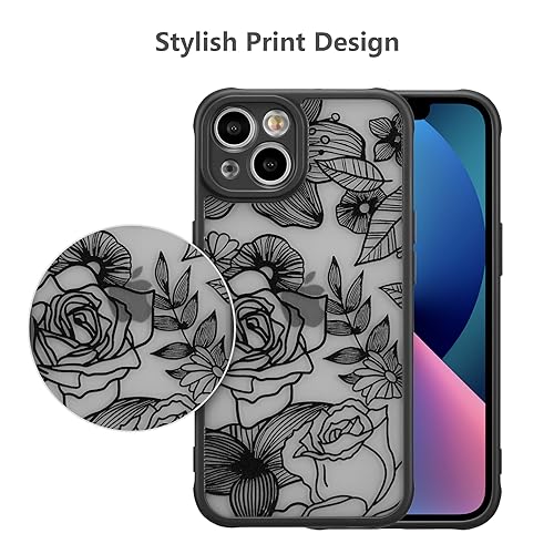 XIZYO Case for iPhone 13 6.1 Inch, Cute Frosted Translucent Rose Floral Flower Pattern Shockproof Cover - Image 3