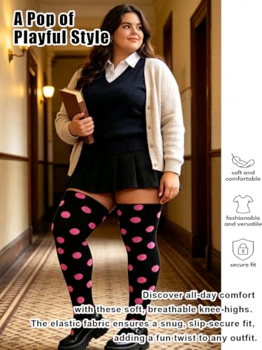 Image of YELAIVP Plus Size Thigh High Socks Extra Large Stripe Over Knee High Stockings for Women