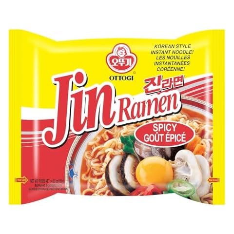 OTTOGI Jin Ramen Spicy Flavor, Authentic Korean Instant Noodle, Genuine Korean Ramen Soup Mix, Savory & Rich Gourmet Ramen 4.23oz x 4 Pack Cover