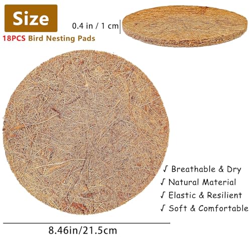 Image of kathson 18PCS Pigeon Nest Pads,Natural Coconut Fiber Parakeet Nesting Material,Bird Egg Mat Hatching Bedding Accessories,Pigeon Nesting Bowl Breeding Pads for Chicken,Finch,Quail