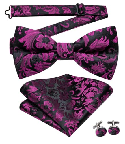 Image of Dubulle Mens Paisley Striped Bowtie Set Pre-tied Bowtie for Men and Pocket Square Set Wedding Business