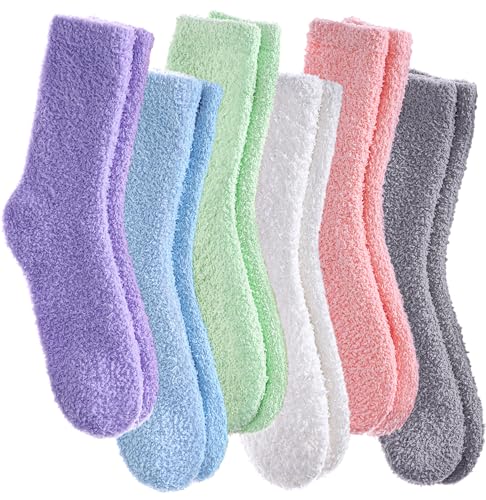 Image of CHOWISH Womens Fuzzy Slipper Socks Super Soft Microfiber Fluffy Cozy Winter Warm Fuzzy Crew Socks