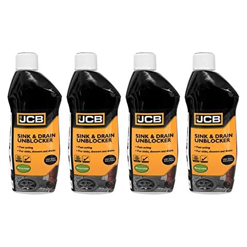 JCB - Heavy Duty Sink Unblocker - Drain Unblocker - Ready to Use Cleaning Products - 4 x 500ML Cleaning Bundle - Kitchen Sink, Bathroom Sink and Shower Drain Unblocker Cover
