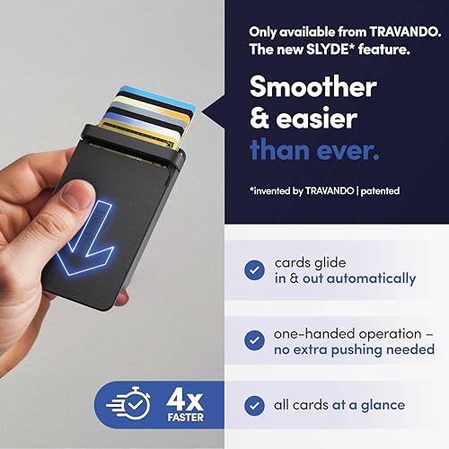 TRAVANDO SLYDE Aluminum Card Holder - RFID Blocking Slim Wallet for Men with Money Clip – Holds Up to 6 Cards – RFID Protected Credit Card Mens Wallet (Black)3